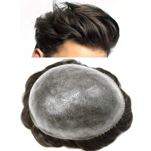 Vista 231 de Toupee para hombre 100% cabello humano real tupé para hombres 0.004 in piel de poliuretano para hombre, sistema de reemplazo de piezas de pelo