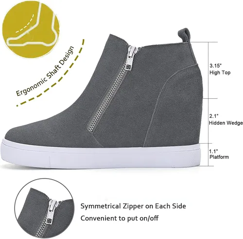 Vista 2 de Athlefit - Zapatos deportivos de cuña de plataforma para mujer, con tacón oculto, botines de cuña oculta