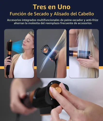 Vista 4 de Cepillo de secado de pelo profesional 8 en 1 con rizadores de envoltura automática, estilo de aire caliente sin daños por calor, con funda