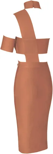 Vista 4 de UONBOX Vestido de vendaje ajustado para mujer, sexy, con corte halter y línea de busto
