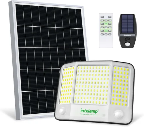 Vista 8 de intelamp Luces solares impermeables para exteriores, 20000 mAh, 2000 lúmenes, reflector exterior con control remoto con cable de 16.4 pies