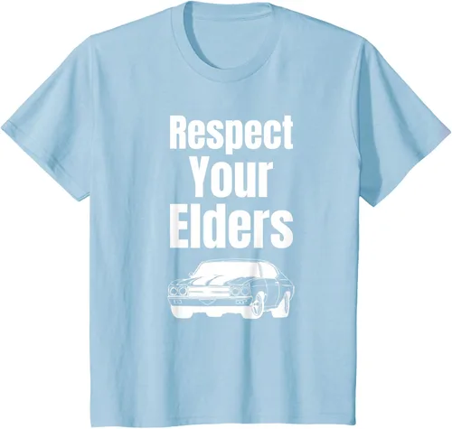 Vista 9 de Divertido regalo de auto para chicos – Respect Your Elders Classic Muscle Car Camiseta, Negro, S