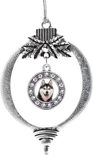 Vista 57 de Inspired Silver - Adorno con dije de cara de carlino - Adornos navideños de círculo de plata con joyas de circonita cúbica