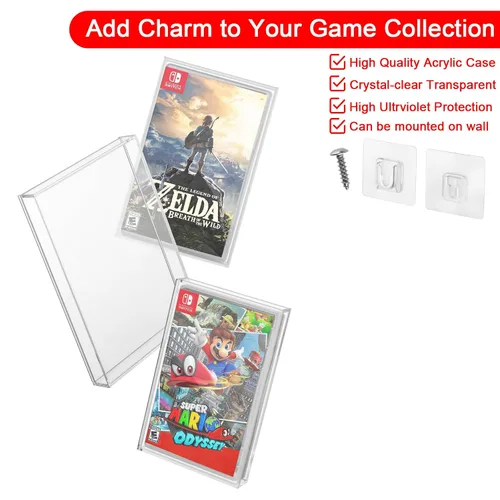 Vista 4 de CaSZLUTION Clear Acrylic Video Game Box Protector Case Compatible for Nintendo Switch Game Case, 3mm Thick Dustproof Wall Storage Holder Game