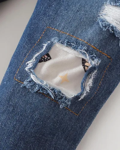 Vista 7 de XUANHAO Ropa de bebé niña de 12, 18 y 24 meses, trajes para niñas pequeñas, ropa de mezclilla con volantes, pantalones de mezclilla rasgados