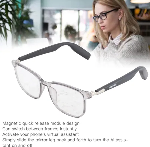 Vista 2 de Gafas Bluetooth inteligentes, IP67 gafas de audio inteligente, manos Bluetooth 5.3 gafas de sonido inteligente con micrófono, altavoz