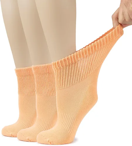 Vista 26 de Hugh Ugoli Calcetines tobilleros de algodón para mujer para diabéticos, anchos, sueltos, elásticos, puntera sin costuras, semiacolchado superior sin