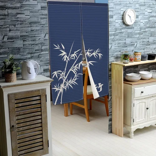 Vista 3 de Cortina de Puerta de Pintura Tradicional China, Bambú Azul, Noren Japonés Partición de Dormitorio Divisor de Cocina Decoración de Puerta de Baño