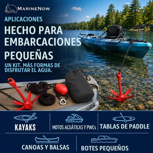 Vista 8 de MarineNow Kit de anclaje de grapnel de 3.5 lb – Anclaje plegable con cuerda de grado marino de 25 pies, boya, gancho a presión y bolsa