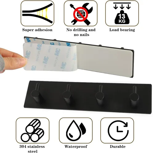 Vista 7 de Picowe Soporte para llaves decorativo de pared, ganchos adhesivos de acero inoxidable, organizador de llaves para pared, gancho para toallas