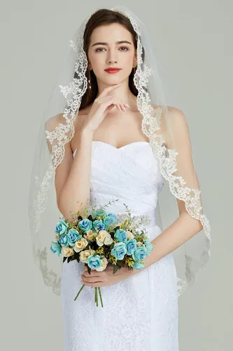 Vista 2 de Hujoin Velos de novia para novia velo de novia de encaje con peine elegante