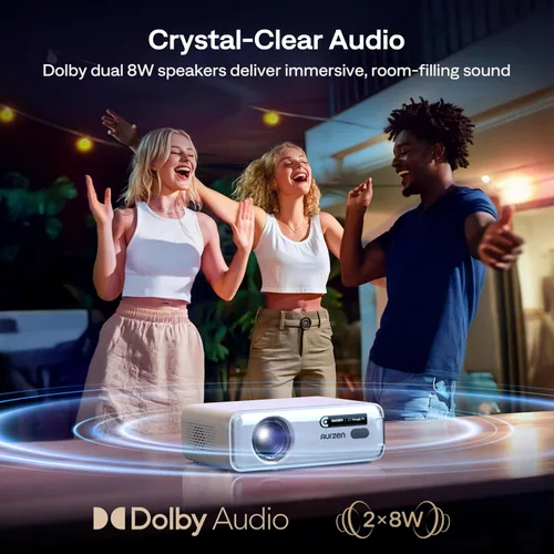 Vista 8 de Aurzen EAZZE - Proyector inteligente compatible con Google TV D1G 4K con WiFi y Bluetooth, enfoque automático y Keystone, Dolby Audio, Zoom