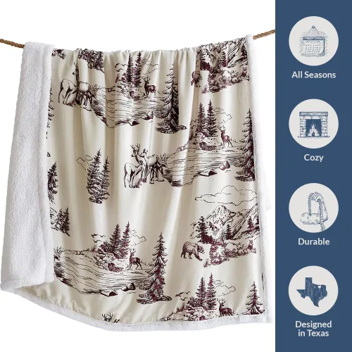 Vista 70 de Indigo Hill by HiEnd Accents Acadia - Manta de sherpa con estampado de pinos bosques, naturaleza, bosque, montaña, manta occidental para acampar al