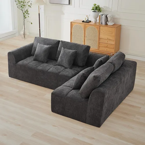 Vista 66 de Sofás seccionales modulares de 110 pulgadas para sala de estar, sofá seccional comprimido sin hueso, sofá de espuma viscoelástica tapizado de 3 Beige