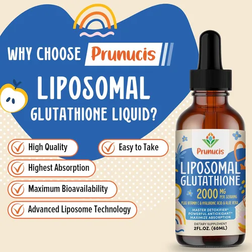 Vista 4 de Prunucis Líquido de glutatión liposomal de 2000 MG, 98% de absorción, suplemento activo de L-glutatión, apto para veganos, potente complejo