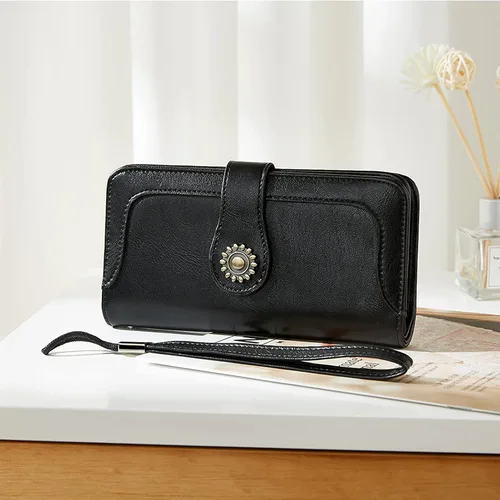Vista 7 de BROMEN Billeteras de cuero para mujer cartera grande de mano para teléfono 2-negro Vintage