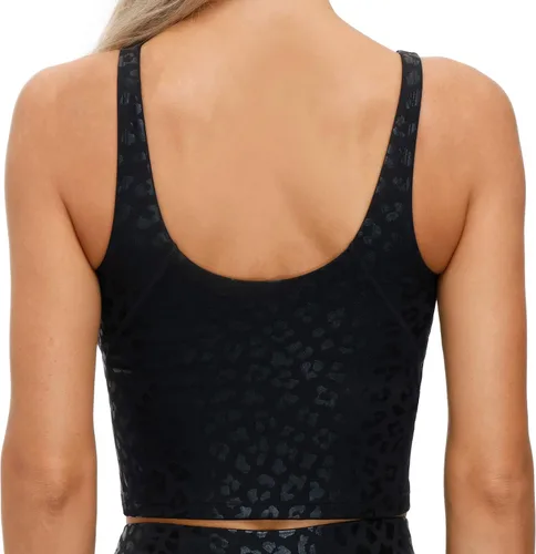 Vista 5 de THE GYM PEOPLE Sujetador deportivo largo de leopardo para mujer sin alambres acolchado soporte medio para yoga gimnasio correr entrenamiento