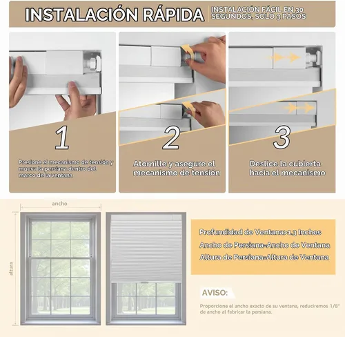 Vista 7 de Boolegon Sin Taladro Persianas Celulares de Lino con Patrón para Ventanas, Estores de Panal con Filtro de Luz, Persianas Inalámbricas, Sin