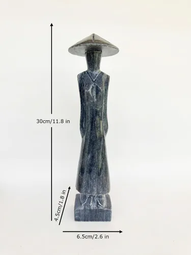 Vista 2 de Estatua de mármol negro para mujer vietnamita, estatua de mujer para sala de estar, oficina, escultura para decoración del hogar, 11.8 pulgadas