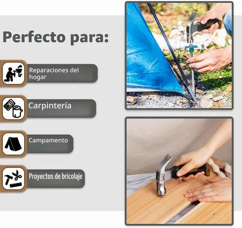 Vista 5 de Mr. Pen - Martillo de camping de 8 onzas color marrón - Martillo de uñas, pequeño y ancho, con punta de clavo, magnético, pequeño martillo de uñas