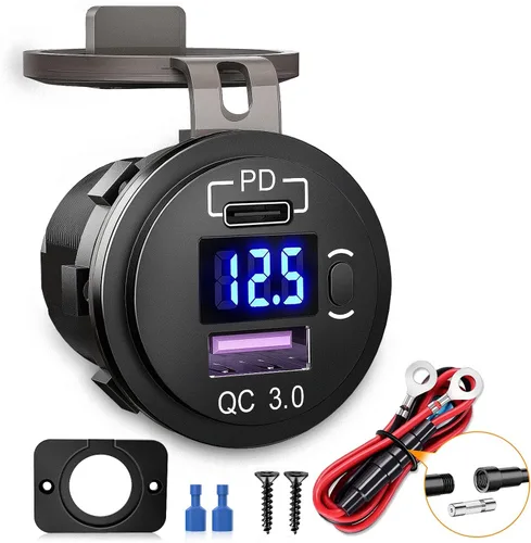Vista 2 de Nilight Enchufe USB PD tipo C y QC 3.0 USB de carga rápida 12V 24V Enchufe de coche Voltímetro Interruptor de encendido/apagado Kit de alambre