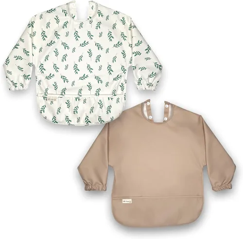 Vista 10 de Baberos de manga larga para bebé, delantal de alimentación para bebé, impermeable, portátil, de manga completa