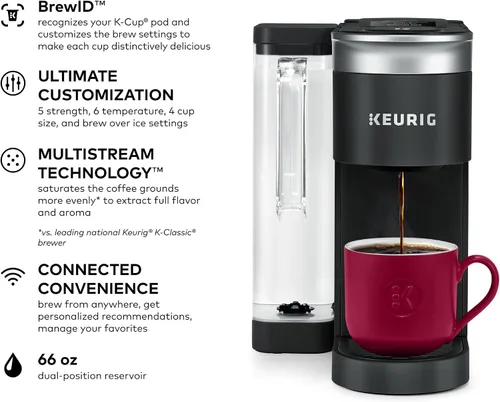 Vista 2 de Keurig K-Supreme SMART - Cafetera inteligente, tecnología MultiStream, prepara tamaños de taza de 6 a 12 onzas, color negro Brewid y Multistream