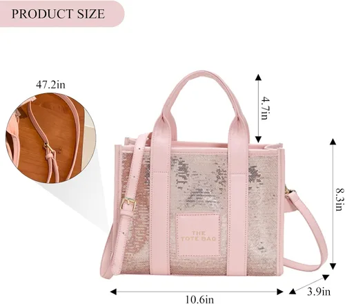 Vista 3 de JQAliMOVV The Tote Bag para mujer, bolso de mano de cuero brillante, bolso cruzado de moda con asa superior para viajes de trabajo