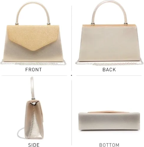 Vista 3 de Dasein Bolso de Noche para Mujer, Bolsos de Embrague para Fiesta, Bolsos de Boda, Bolsos de Cóctel y Baile con Brillo Esmerilado Champán