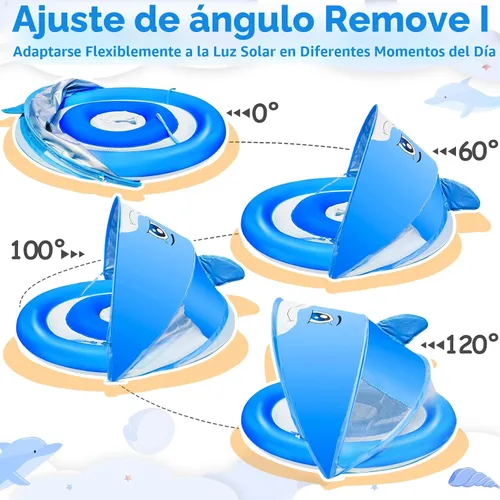 Vista 2 de Dolphin Baby Float with Canopy for Age 6-36 Months UPF 50+ Sun Protection Never Flip Over Dual Air Chambers Adjustable Safety Seat 4 Stage