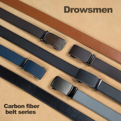 Vista 6 de Drowsmen - Cinturón de cuero para hombre con trinquete de 1 3/8 pulgadas, hebilla automática de deslizamiento con clic, ajuste ajustable para un