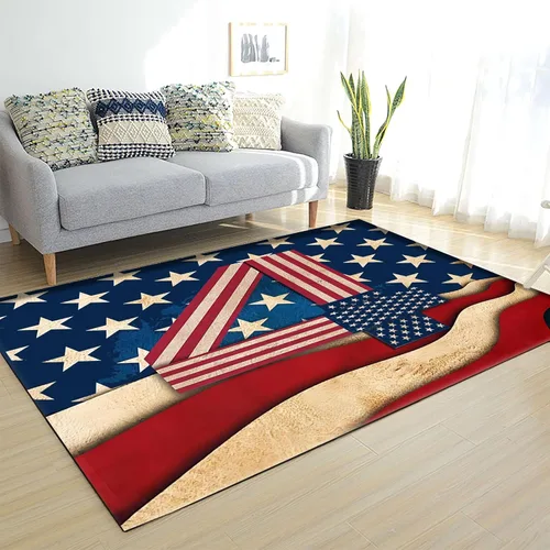 Vista 22 de Alfombra moderna y contemporánea con bandera estadounidense para interiores, 3 x 4 pies, alfombra antideslizante con temática de camuflaje verde