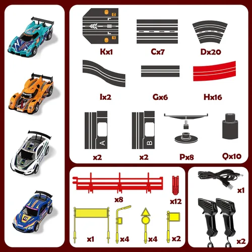 Vista 5 de Conjuntos de Pistas de Carreras de Coches de Ranura de 30 Pies, Juguetes para Edades 8-10 - Pista Doble de Carreras de Coches 1:43 con 4 Coches