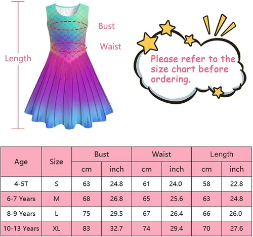 Vista 6 de Funnycokid - Vestido sin mangas informal estampado de fiesta para niñas de 4 a 13 años
