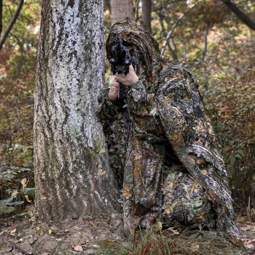 Vista 2 de Traje Ghillie, traje de camuflaje frondoso 3D, ropa de camuflaje de caza, ropa de bosque para caza, Airsoft, fotografía de vida silvestre
