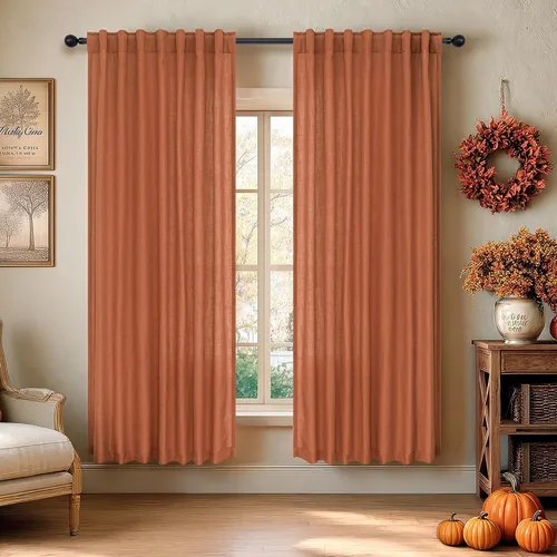 Vista 35 de DANCURTON Cortinas de lino para ventana, cocina moderna, dormitorio, ventanas pequeñas, 2 paneles con bolsillo con pestaña trasera, gruesas