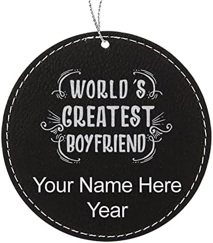 Vista 6 de LaserGram Personalized Christmas Ornament, World's Greatest Boyfriend, Faux Leather, Custom Laser Engraved Gift Idea (Round Shape, Pink)