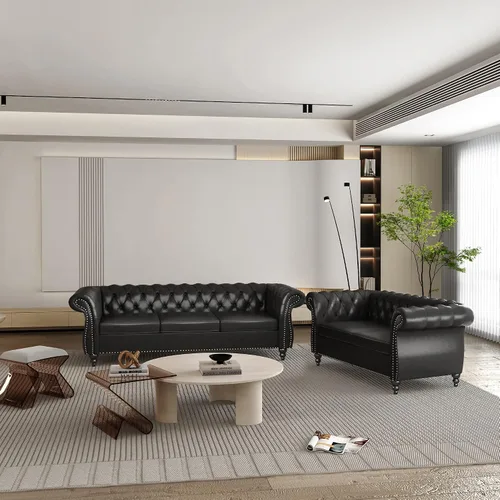 Vista 26 de QHITTY Juego de 2 piezas para sala de estar, Sofá Seccional Chesterfield Silla Contemporáneo Tapizado de Terciopelo Loveseat Juego de Sofás