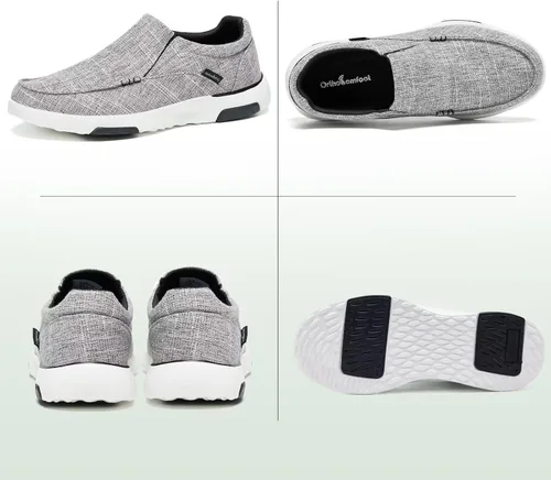 Vista 5 de OrthoComfoot Zapatos ortopédicos cómodos sin cordones para hombre con soporte de arco, mocasines ortopédicos para fascitis plantar, zapatos de lona