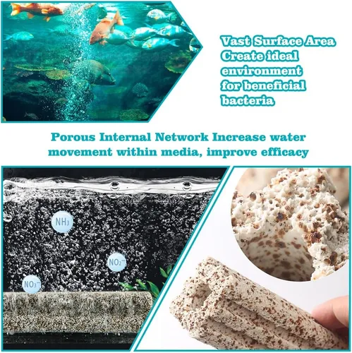 Vista 4 de NEZO Medios de filtro para tanque de peces de acuario de 6 pulgadas, 50 piezas de bloques de cerámica biológica gris de alta densidad para acuario
