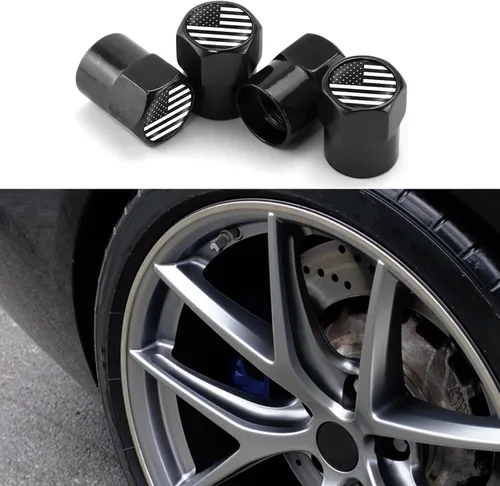 Vista 12 de ASUBHA 4 tapas de vástago de válvula de neumático con bandera estadounidense, tapones de aire de aluminio para neumáticos con junta tórica de goma