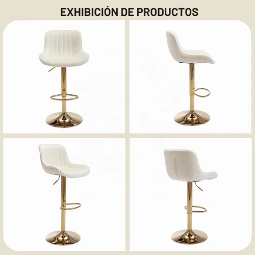 Vista 8 de Juego de 2 taburetes de bar giratorios de terciopelo con respaldo y reposapiés, sillas de bar doradas modernas ajustables para isla de cocina, bar