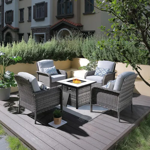 Vista 20 de ovios - Juego de muebles de patio de 2 piezas, sofá de mimbre para exteriores con sillas, silla de ratán con respaldo alto con cómodos cojines