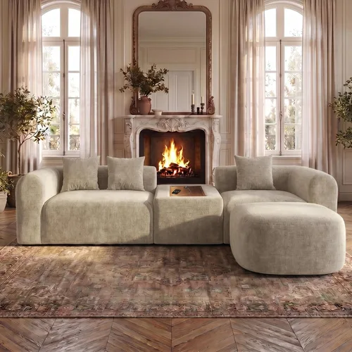 Vista 11 de OUYESSIR - Sofá modular curvado de 119 pulgadas con otomana, color marrón claro Camello