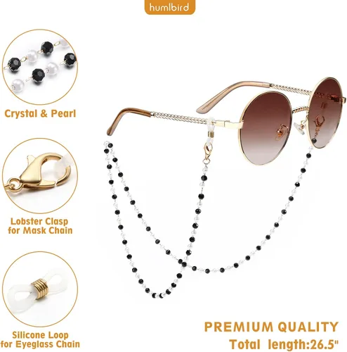Vista 3 de humlbird Cadena de gafas de sol con cuentas de cristal curativo con perlas para mujer