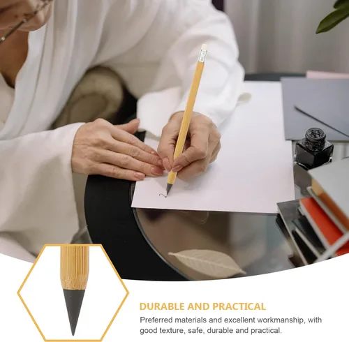 Vista 6 de Tofficu Forever Pencil - Lápiz creativo, 6 lápices de bambú borrables, lápiz de madera eterno, lápiz eterno, lápices sin tinta para escribir