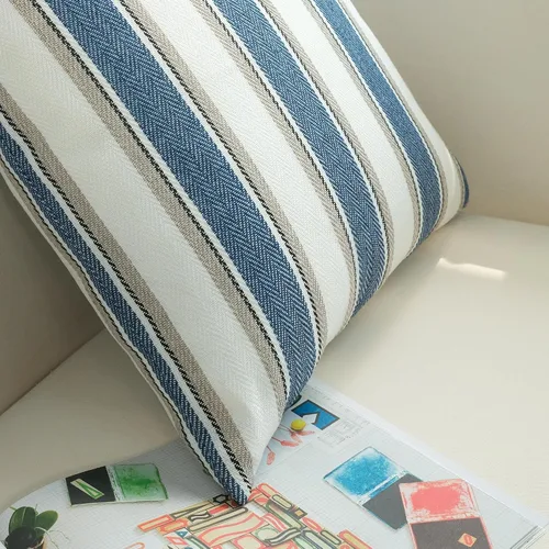 Vista 3 de JOJUSIS - Paquete de 2 fundas para cojines, diseño a rayas, estilo casa de campo, 16 x 16 pulgadas, azul