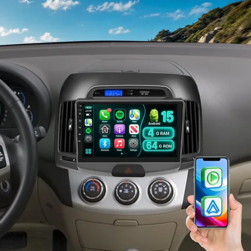 Vista 10 de [8 Core 4G+64G] Radio de coche para Hyundai Elantra 2007-2010 con Carplay inalámbrico Android Auto, pantalla táctil de 9 pulgadas, Android 15
