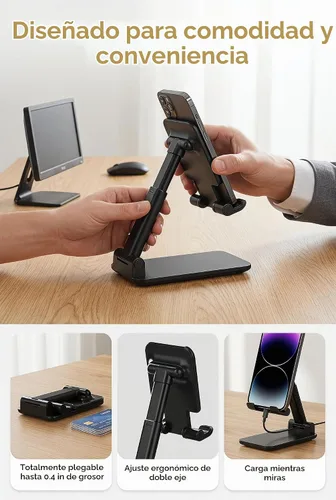 Vista 5 de Soporte para Teléfono de Escritorio, MT-6 Soporte para Teléfono Celular para Escritorio Soporte Universal para Teléfono Celular Plegable y Ajustable