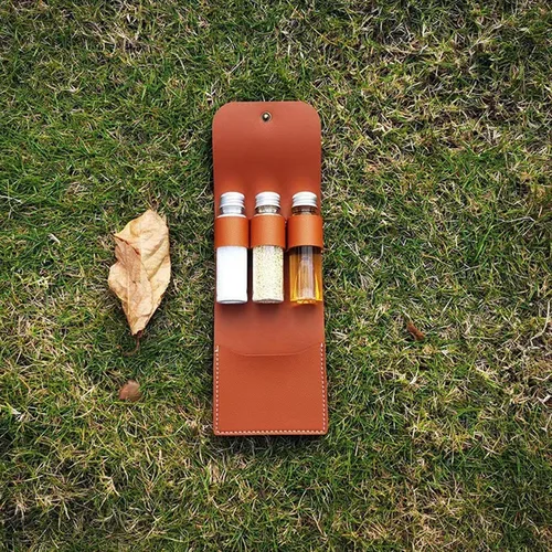 Vista 2 de Bolsa de condimentos con botella de condimento, kit portátil de condimentos para camping, kit de botellas de condimento plegable, soporte
